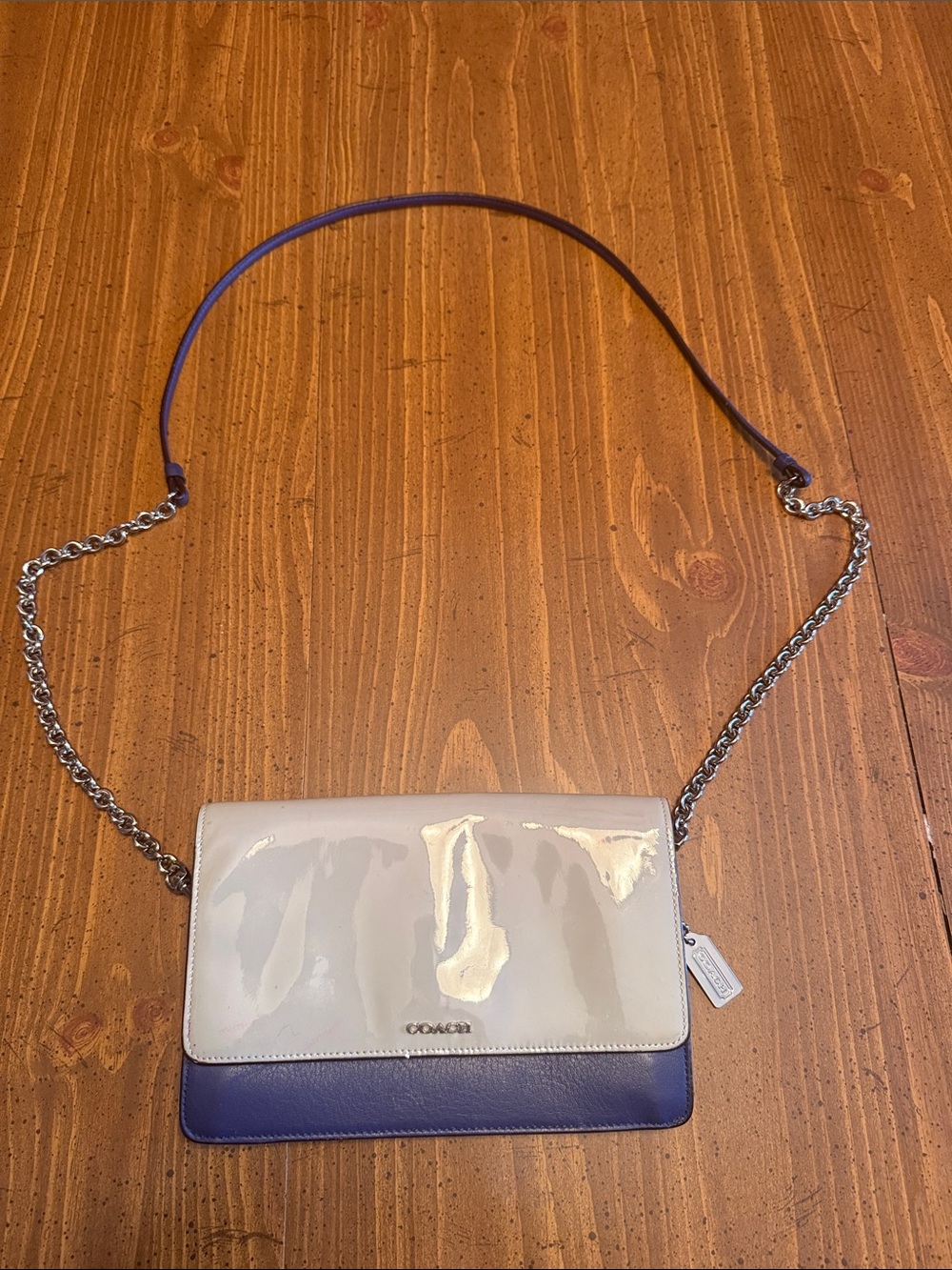 Coach Two-Tone Patent Leather Crossbody Bag in White and Blue
